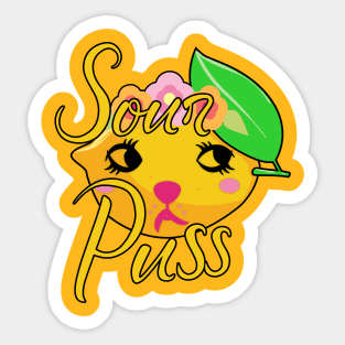 Sourpuss, a girly but sour pussycat. Gift for girlfriend Sticker